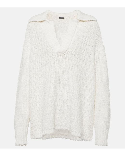 Joseph White Textured Cotton-Blend Polo Sweater