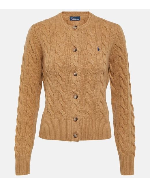 Cardigan de punto trenzado de lana y cachemir Polo Ralph Lauren de color Brown