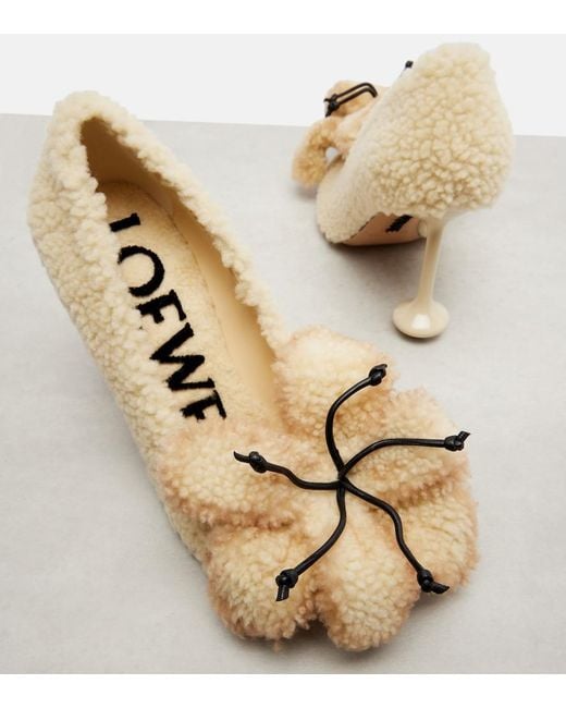 Loewe Metallic Toy Floral-Applique Shearling Pumps