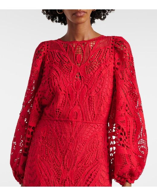 knee length dresses for ladies Farm Rio Nautical Guipure Longsleeve Midi Dress – Squash Blossom Boutique main image 0