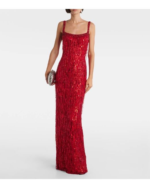 Jenny Packham Red Fleur Sequined Gown