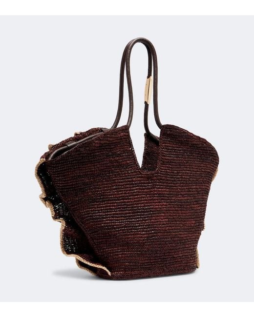Zimmermann Brown Goldentime Medium Ruffled Raffia Tote Bag