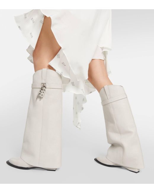 Givenchy White Shark Lock Cowboy Leather Knee-high Boots