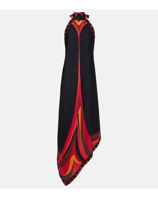 Emilio Pucci Red Printed Halterneck Silk-Twill Midi Dress