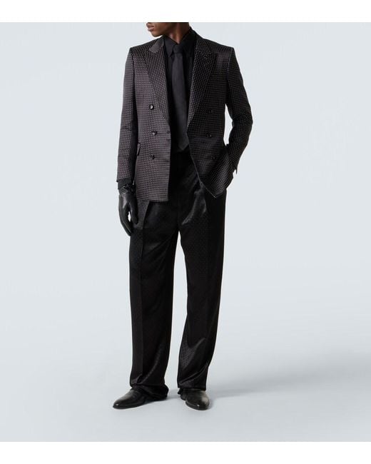 Tom Ford Black Jacquard Polka-Dot Satin Suit Pants for men