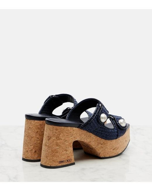 Jimmy Choo Blue Fayence Raffia-Effect Platform Sandals