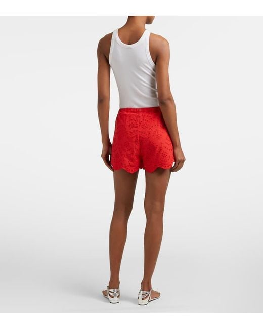 Poupette Red Broderie Anglaise Cotton Shorts