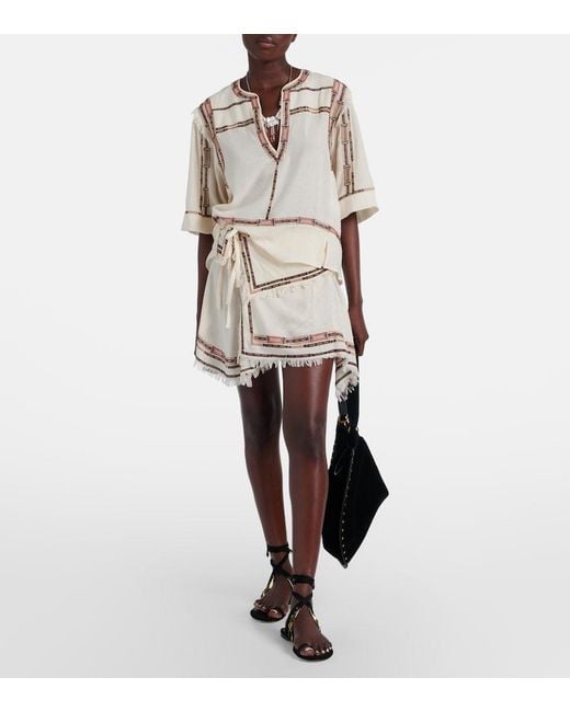 Isabel Marant Natural Fiosa Embroidered Fringed Silk Top