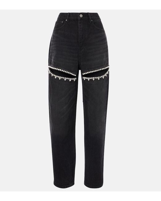 Area Black Crystal-embellished Cutout High-rise Straight-leg Jeans