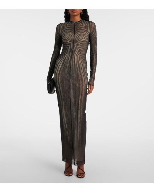 Vestido Largo De Malla Estampado Jean Paul Gaultier de color Gray