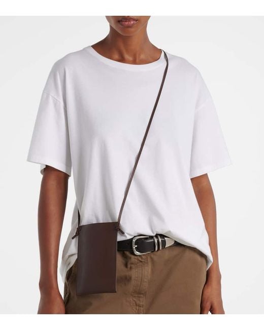 The Row Brown Camie Leather Pouch With Strap