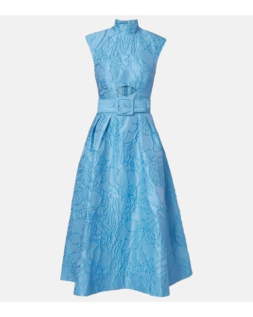 Rebecca Vallance Women's Blue Aegir Belted Jacquard Midi Dress