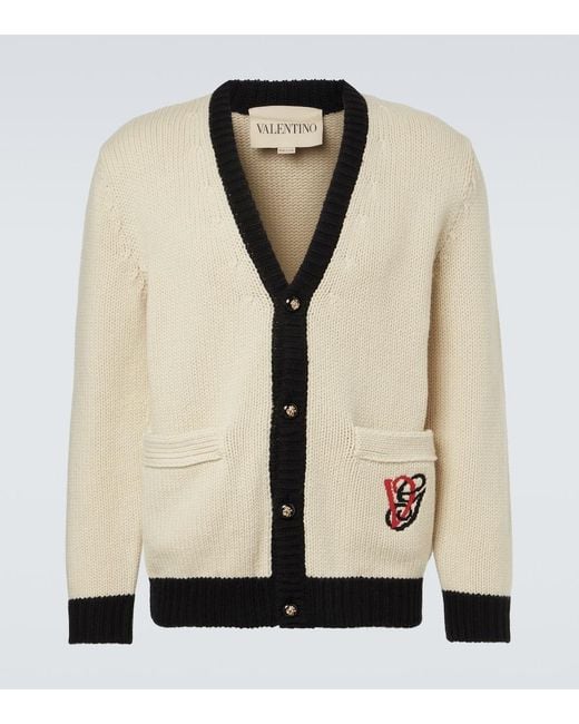 Valentino Natural Embroidered Virgin Wool Cardigan for men