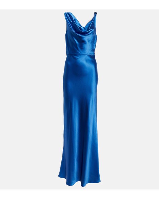 Veronica Beard Blue Sanderson Satin Maxi Dress