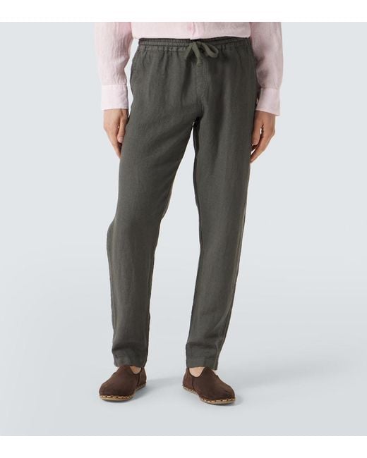 Fedeli Gray Linen Straight Pants for men