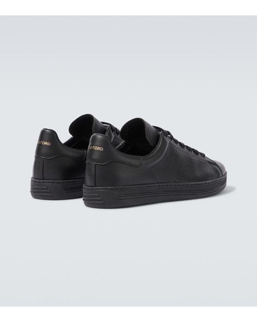 Tom Ford Black Warwick Perforated Leather Sneakers for men