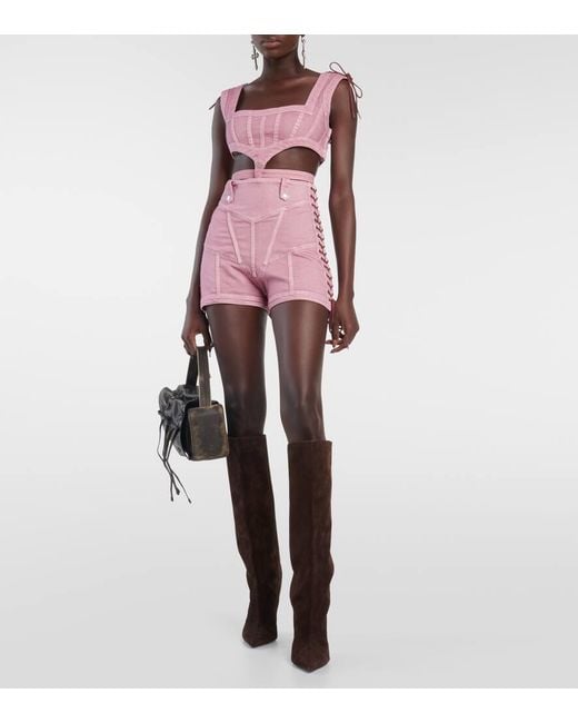 Jean Paul Gaultier Pink X Knwls High-Rise Shorts Aus Denim