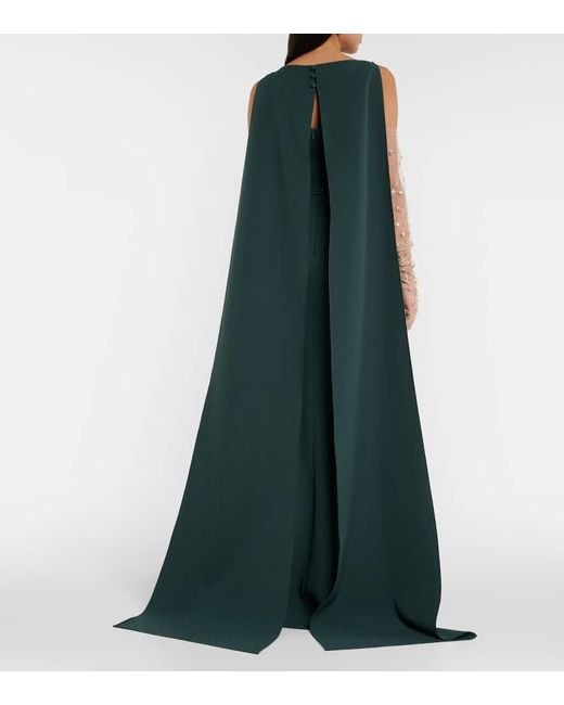 Safiyaa Green Caped Embroidered Gown