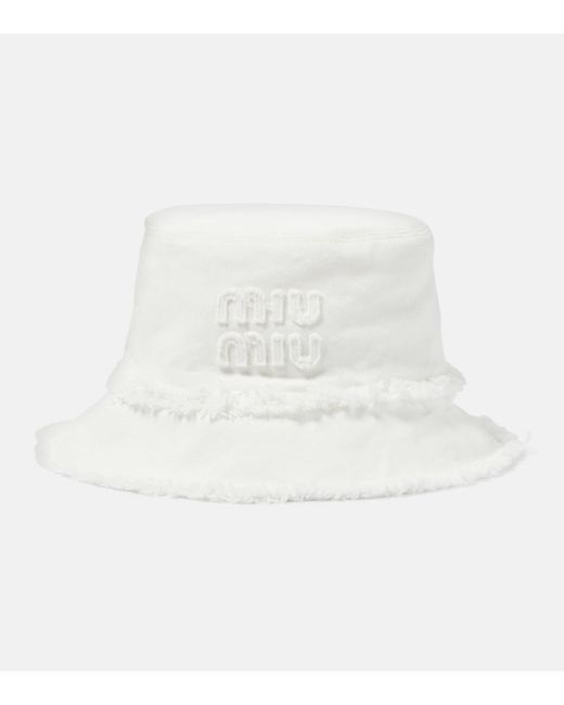 Miu Miu White Logo Denim Bucket Hat