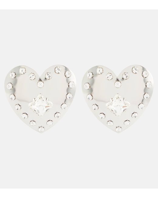 Alessandra Rich White Crystal-embellished Earrings