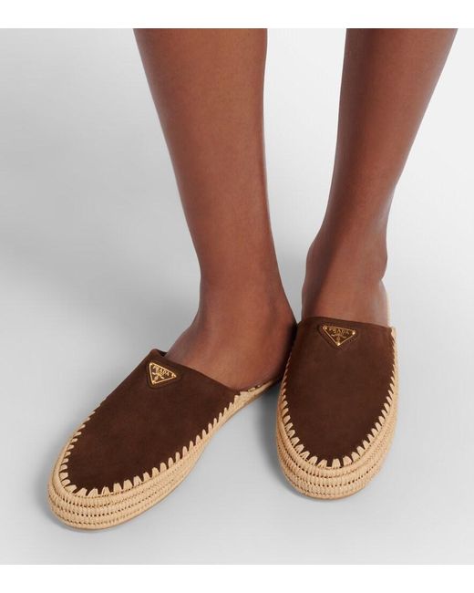 Prada Brown Suede And Jute Mules
