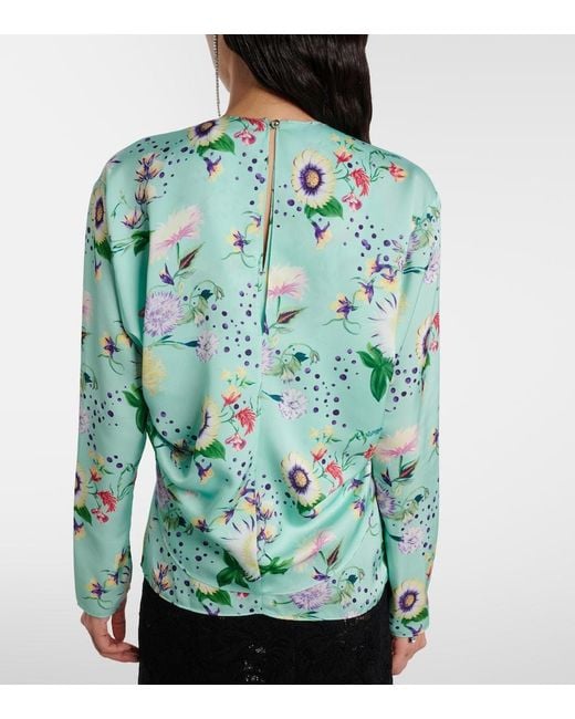 Rabanne Green Layered Floral Satin Blouse