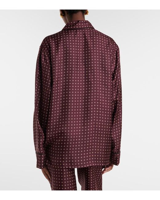 Saint Laurent Purple Printed Silk Satin Pajama Shirt