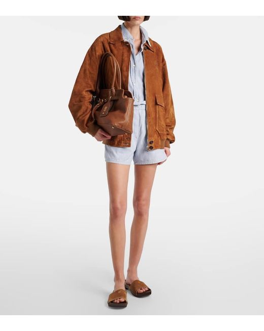 Shorts De Algodon A Rayas Con Logo Miu Miu de color Blue