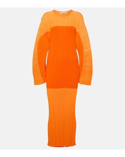 Vestido midi de punto plisado Stella McCartney de color Orange