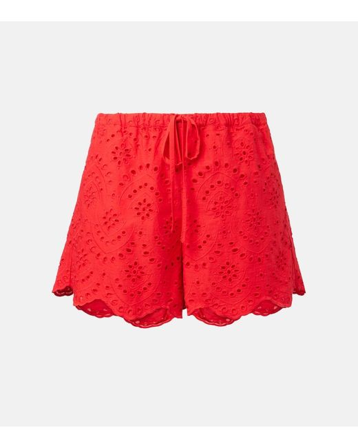 Poupette Red Broderie Anglaise Cotton Shorts