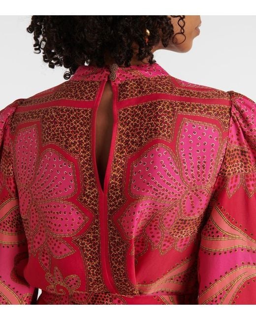 Vestido Corto Floral Glam Scarf De Saten Farm Rio de color Red