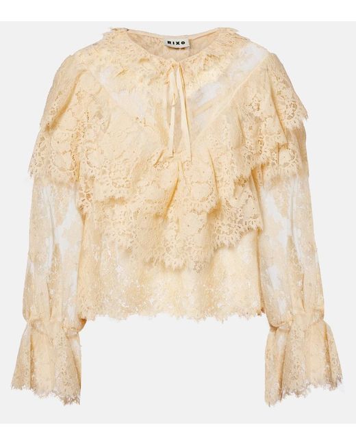 Rixo Natural Faryn Ruffled Lace Blouse
