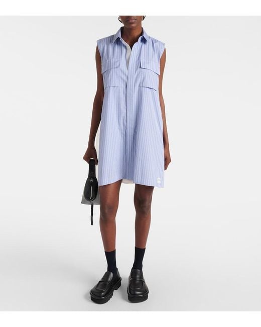 Sacai Blue Striped Cotton Poplin Shirt Dress