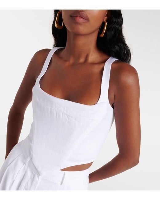Staud White Bustier-Top Aus Leinen