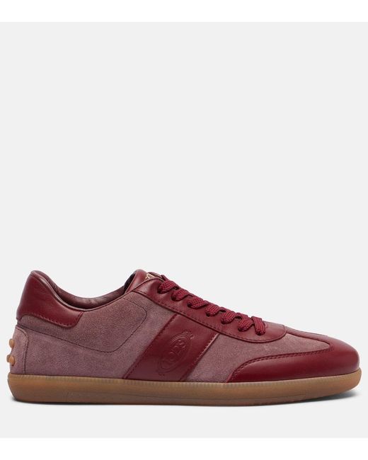 Tod's Red Tabs Leather And Suede Sneakers