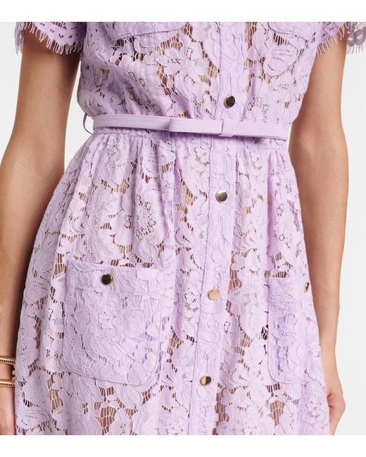 Vestido Midi De Encaje Con Cinturon Self-Portrait de color Purple