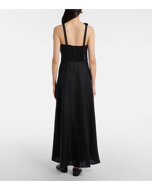 Faithfull The Brand Black Midikleid Cera Aus Leinen