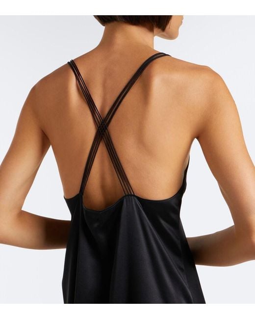 Fendi Black Lace-Trimmed Silk Slip Dress