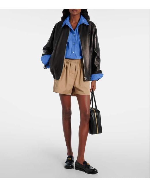 Camisa De Popelin De Algodon Cropped Miu Miu de color Blue