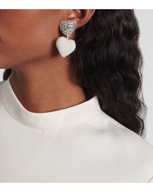 Oscar de la Renta White Crystal-Embellished Clip-On Earrings