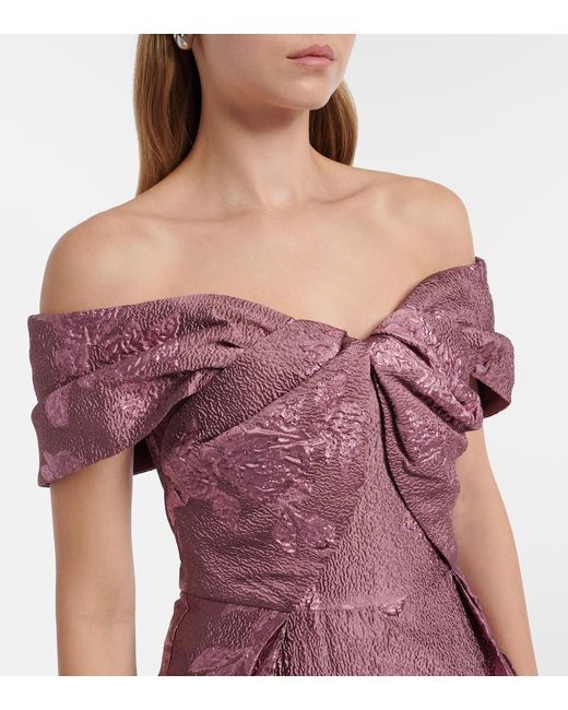 Rebecca Vallance Purple Levinia Off-Shoulder Brocade Gown