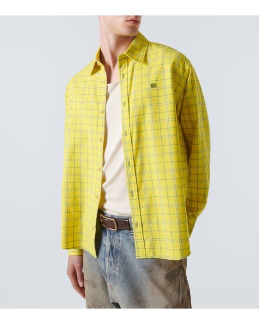 Acne Yellow Checked Cotton Shirt for men