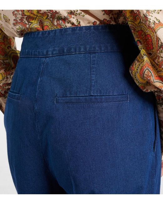 Valentino Blue High-Rise Pleated Wide-Leg Jeans