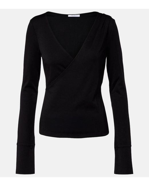 Max Mara Black Adagio Virgin Wool Wrap Top