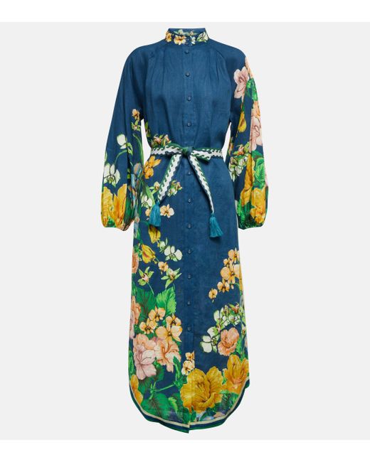 ALÉMAIS Lyla Floral Linen Shirt Dress in Blue Lyst UK