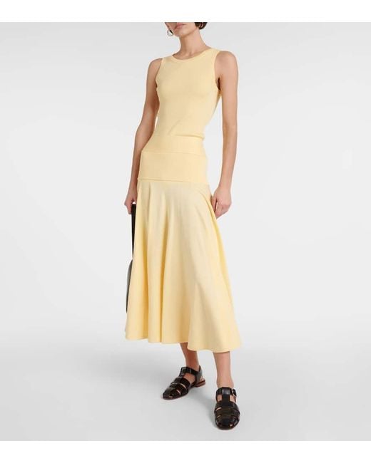 Plan C Yellow Pleated Knit Midi Skirt