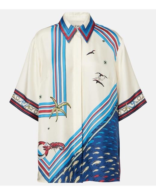 ALÉMAIS Blue Printed Silk Satin Shirt