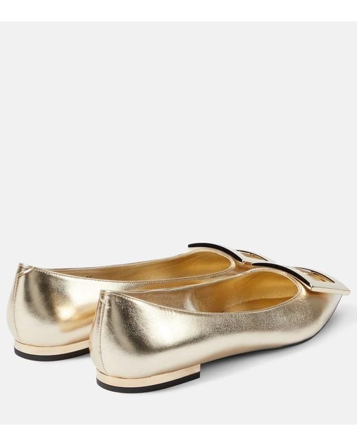 Roger Vivier Natural Gommettine Metallic Leather Ballet Flats