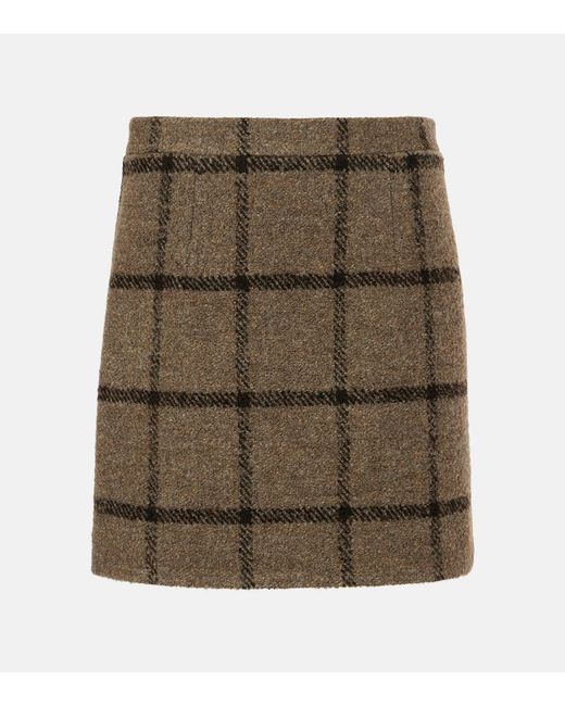 Patou Green Checked Wool-Blend Tweed Miniskirt