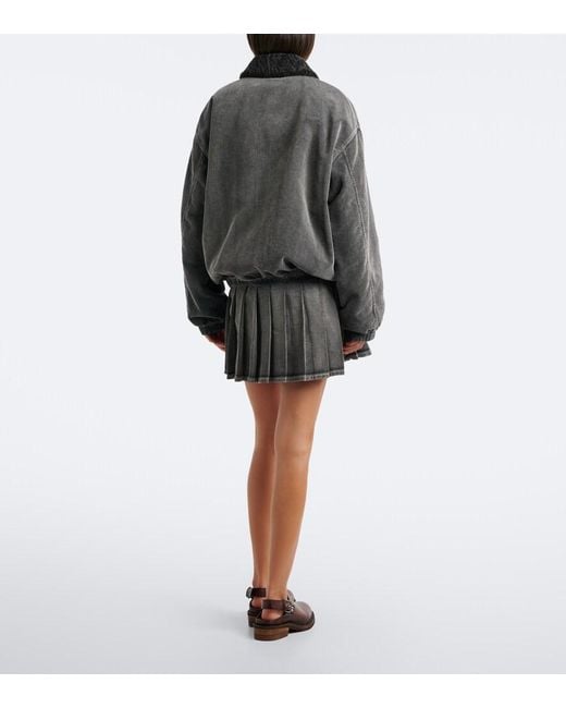 Miu Miu Gray Pleated Cotton-Blend Miniskirt